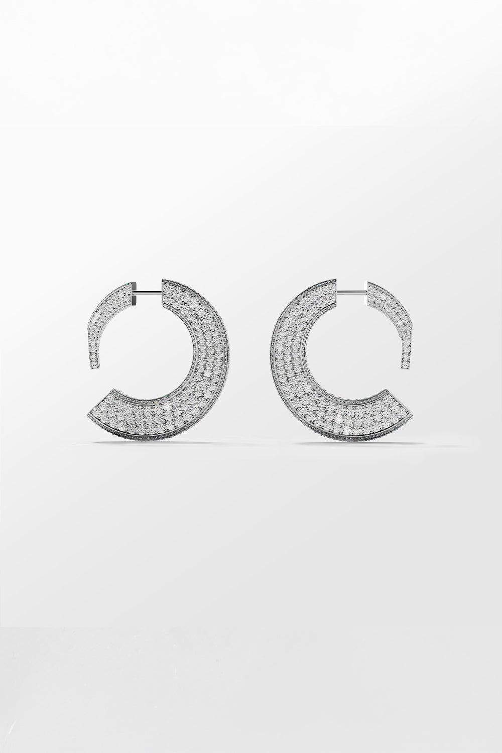 Ciufoli One sculptural medium white gold pavé diamond earrings side view