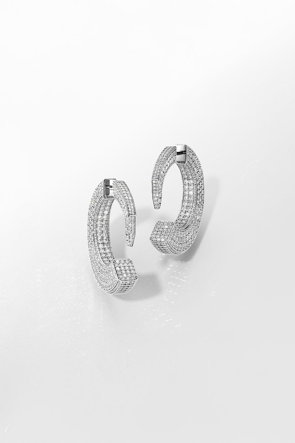 Ciufoli One sculptural medium white gold pavé diamond earrings front view