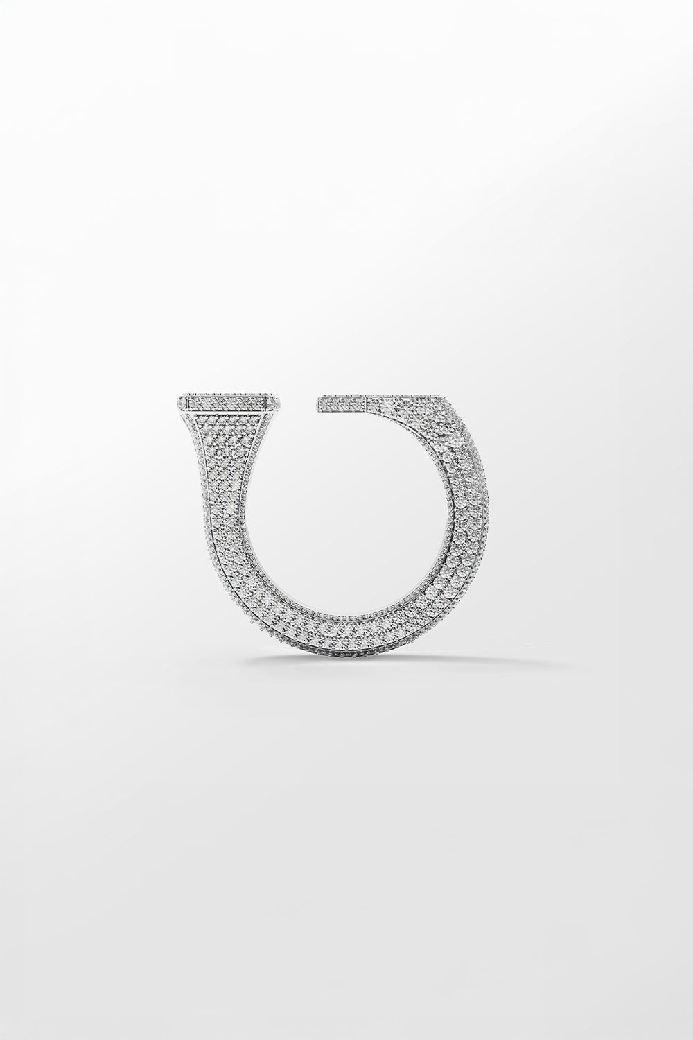 Ciufoli One sculptural white gold pin ring with pavé diamonds front view