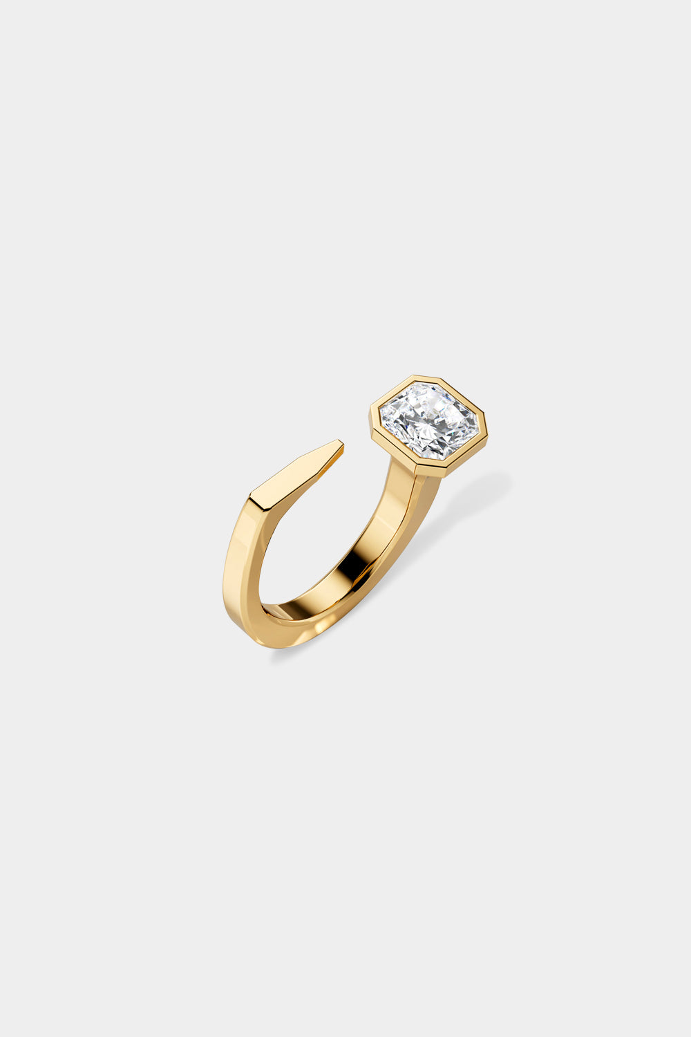 Ciufoli One sculptural yellow gold pin ring with diamond top view