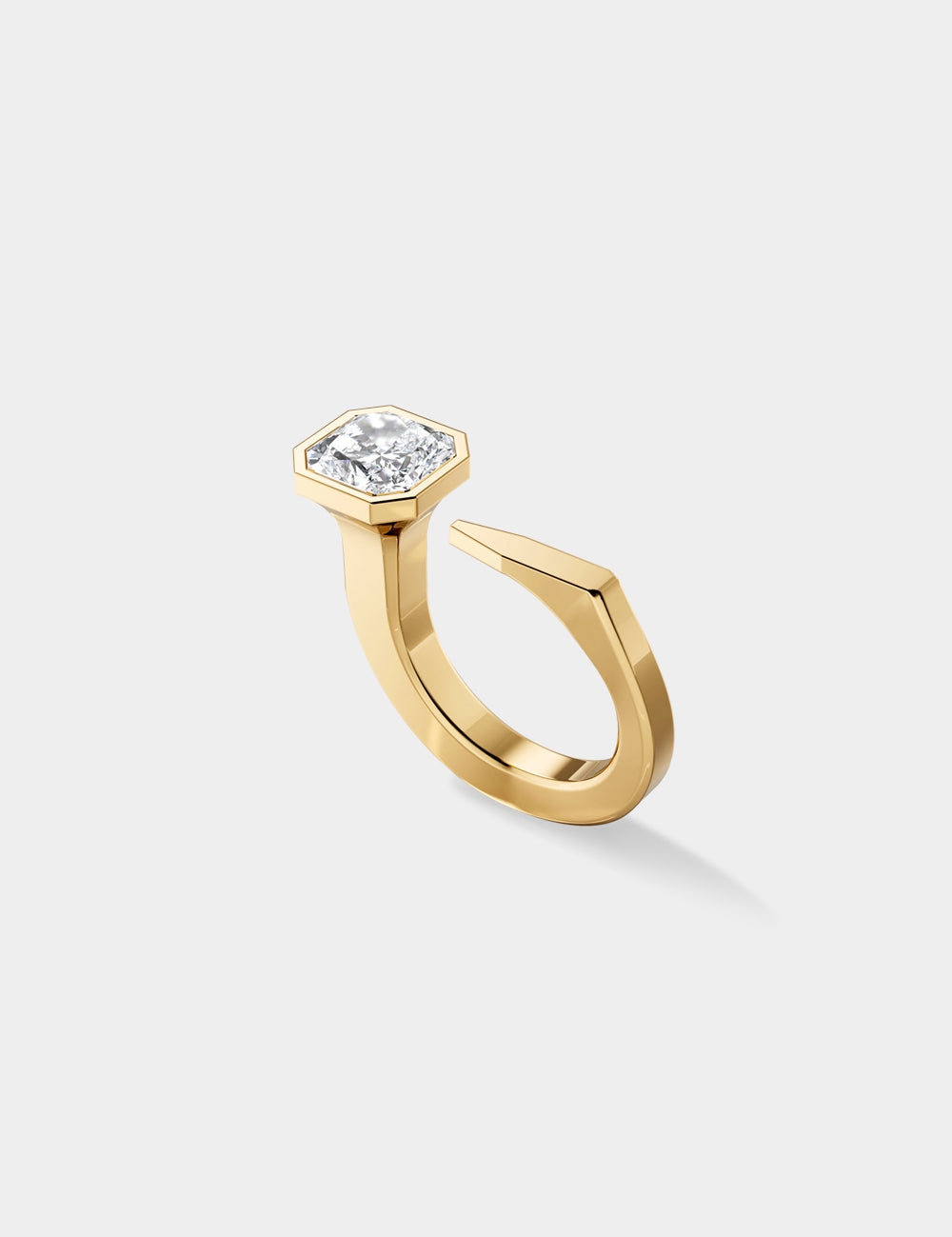 Ciufoli One sculptural yellow gold pin ring with diamond side view