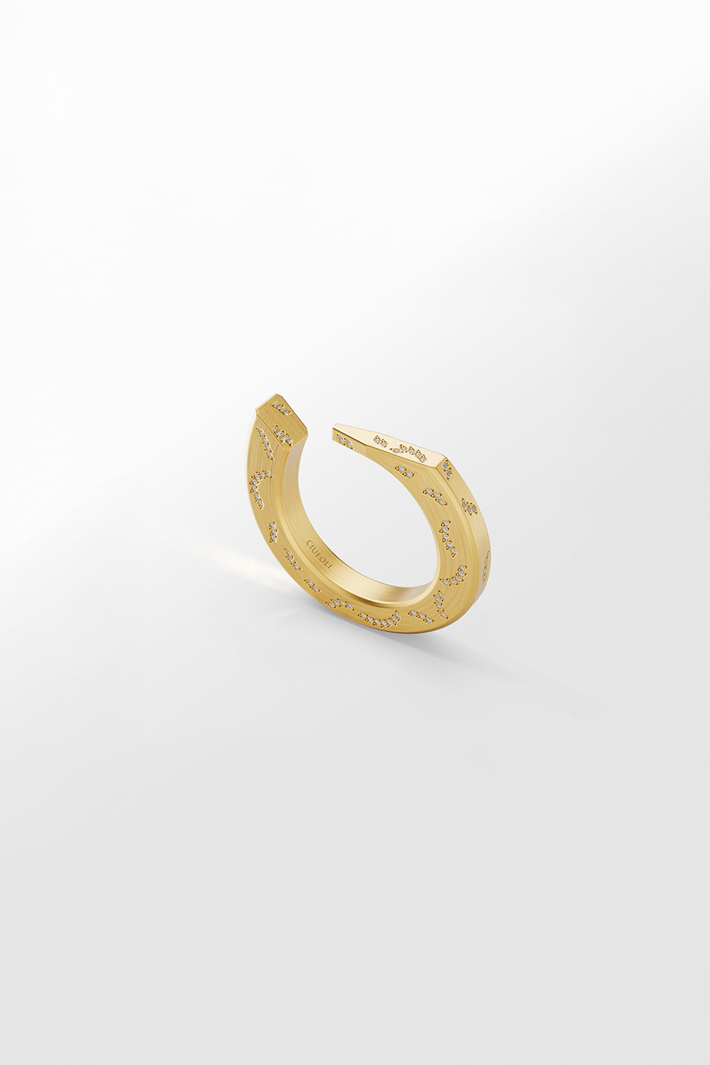 Ciufoli One sculptural yellow gold satin embroidered diamond ring top view